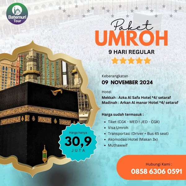 Umrah Hemat 1445 H, RH Tour, Paket 9 hari , Keberangkatan 09 November 2024,* 4 , Etihad Airways